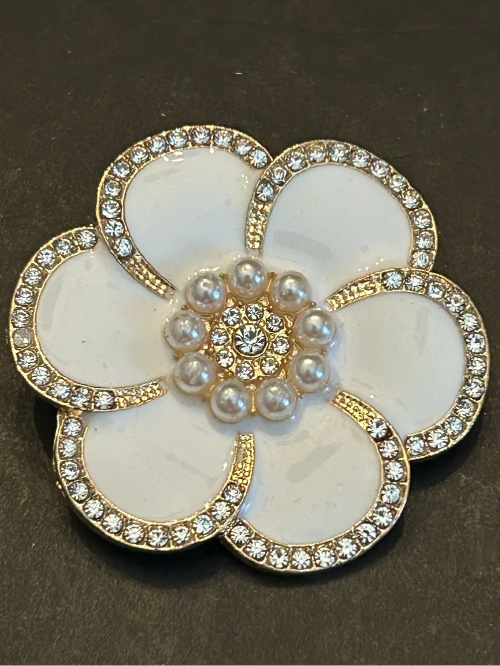 Beautiful Gold-Tone Pearl & Crystal with Enamel Flower Brooch Assorted Colors
